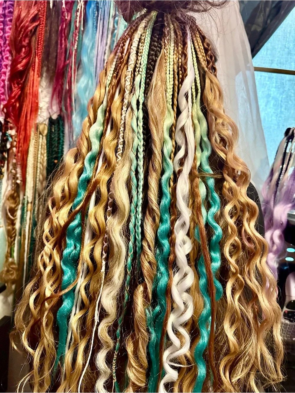 Mixed Braided Hair Extensions for Women - Blonde with Mint Accents